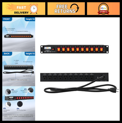 10-Outlet Rack Mount Power Strip Surge Protector w/ 10 Switches & LED Light, 6ft