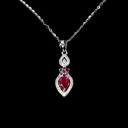 925 Sterling Silver Necklace Pear Ruby 7x5mm Topaz Natural Gemstone Jewelry 18in