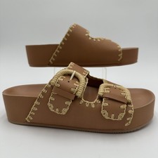 Marc Fisher LTD mlSolea Sandals US 8M Natural Tan Leather Buckle NIB MSRP 160