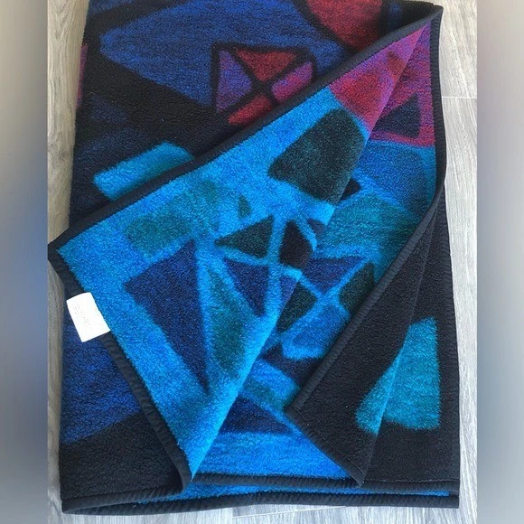 Biederlack Blanket Geometric Patterned in Black and Blue Colors Throw - Image 4 of 4