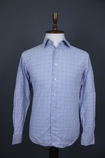 Eton Blue Plaid Twill Slim Fit Long Sleeve Button Down Dress Shirt Size 38 / 15