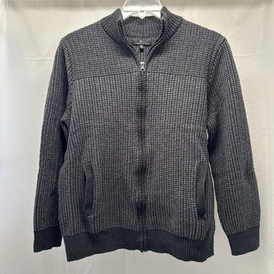 Marc Anthony Gray Black Men s XXL 2XL Waffle Knit Long Sleeve Full Zip Sweater