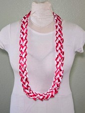 Red White Graduation Lei Ribbon Lei with 4 Ribbons Birthday Ready2Ship