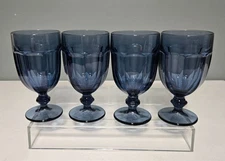 Set of 4 Libbey DuraTuff Gibraltar Dusky Blue Iced Tea Glass Goblets 7"