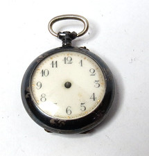 ANTIQUE SWISS WOMENS POCKET WATCH PIN SET BLACK CASE 29MM IN DIAMETER FOR PARTS