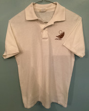 VINTAGE Polo Shirt Hawaii on Chest Mens Medium Cream Color Travel 80s-90s Retro