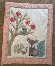 Levtex Baby Blanket/Quilt The Woodlands. Bed Skirt. Owl Peacock Fox. 100% Cotton