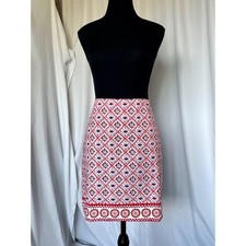NEW Talbots Canvas Cotton A-Line Skirt Size 6P Red Blue Mediterranean Tile Print