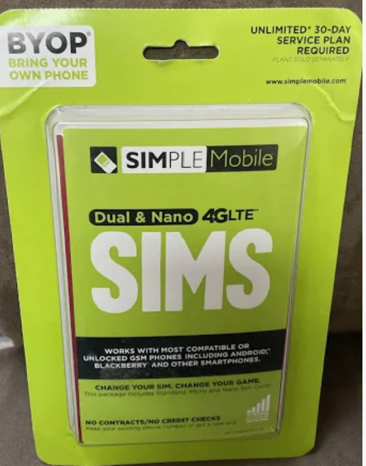 SIMPLE MOBILE Dual and Nano 4GLTE SIMs |  | US $0 | No Contract