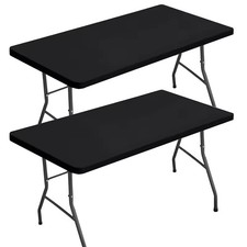 Elastic Fitted Rectangle Tablecloth for 6 Ft Table Washable Polyester Cover