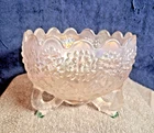 ANTIQUE FENTON FENTONS FLOWERS  FROSTY WHITE CARNIVAL GLASS NUT BOWL- RARE COLOR