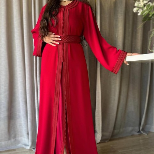 Red Moroccan Kaftan For Women, Modest Wedding Guest Dress, Muslim Bride Caftan - Picture 5 of 5