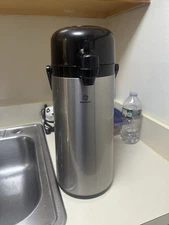 Coffee Carafe Tall Metal Silver Tone with Handle and Lid