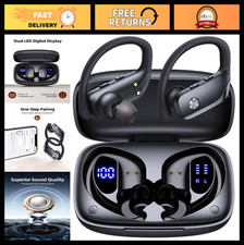 Wireless Earbuds Bluetooth Headphones with 80H Playtime, LED Display, Dual Mic,