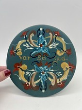 Vintage Norwegian Rosemaling Wood Plate 8  Blue Folk Art Var S  God Handpainted