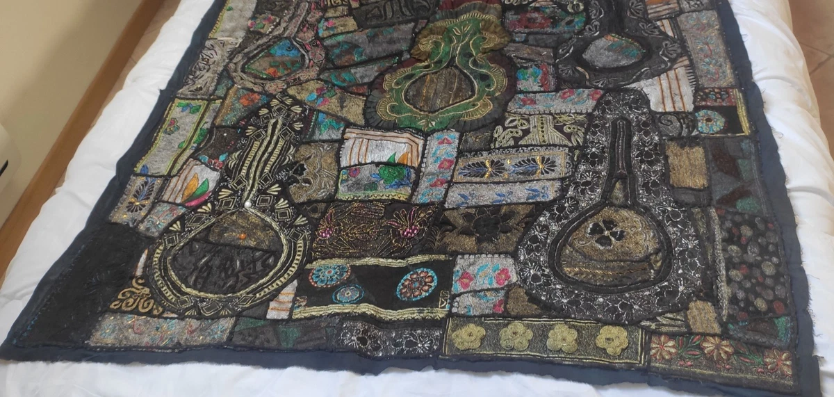 Tenture Indienne Champignon Et Grenouille – 120 X 220 Cm, Coton, Fait Main, Neuve