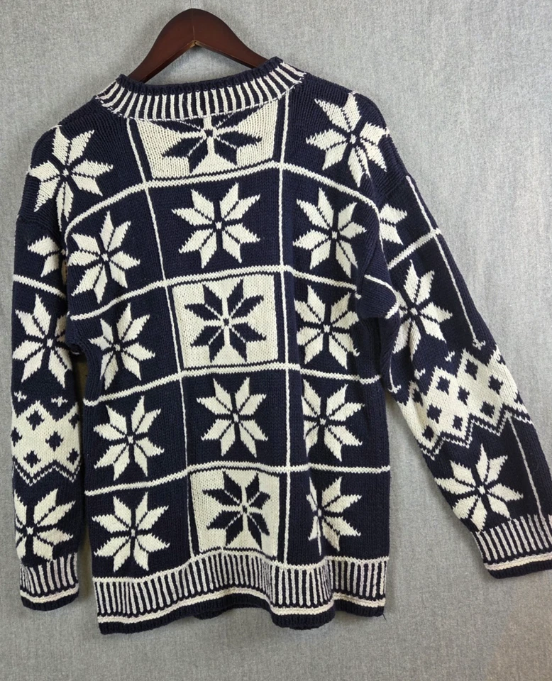 Vintage Esprit Sweater L Geometric Snowflake Navy Fair Isle Nordic Preppy Retro - Image 4 of 4