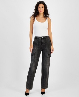 Michael Kors MICHAEL Women's High-Rise Faded Cargo Jeans Charcoal Size 6 NWT