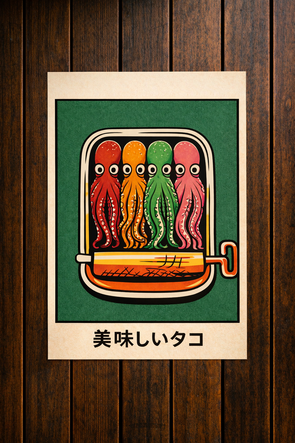 Poster poulpe japonais biere idee cadeau original pour amateur de pop art retro