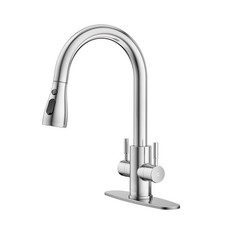 Kitchen Sink Faucet with Pull Down Sprayer, Brushed Nickel 2 Handles High Arc...