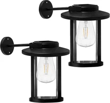 Solar Wall Lights Outdoor, Waterproof Black Lanterns for Entryway - 2 Pack