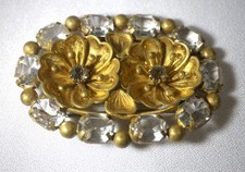 Antique Art Nouveau Crystal Brooch Made in Czechoslovakia Clear Crystals 2 1/2"