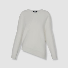 DKNY Women's Ivory Mixed-Stitch Round Neck Asymmetrical-Hem Sweater Size L