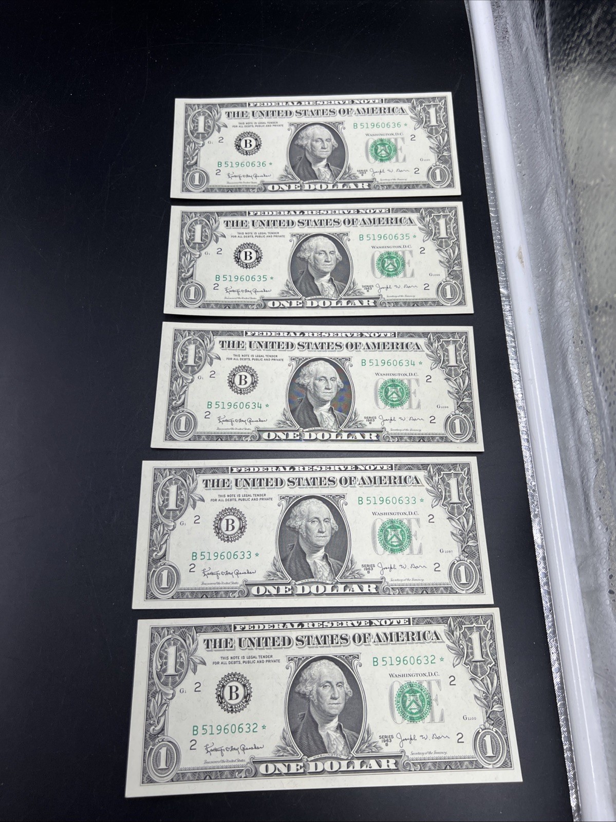 5 Consecutive 1963 B * Star FRN Barr Federal Reserve Notes CH UNC