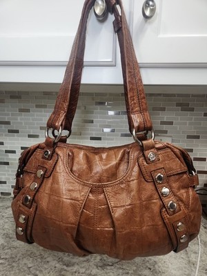 B Makowsky Leather Bag Purse Super soft! Animal Print Lining Silver Studs 