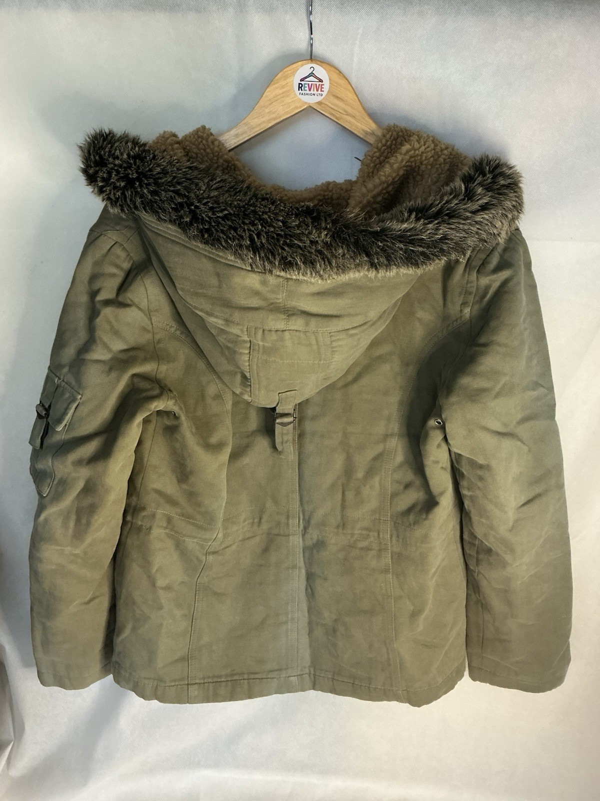 Ted Baker Ladies Winter Coat Furry Hood Full Zip Size 10 2 Khaki Green image 5