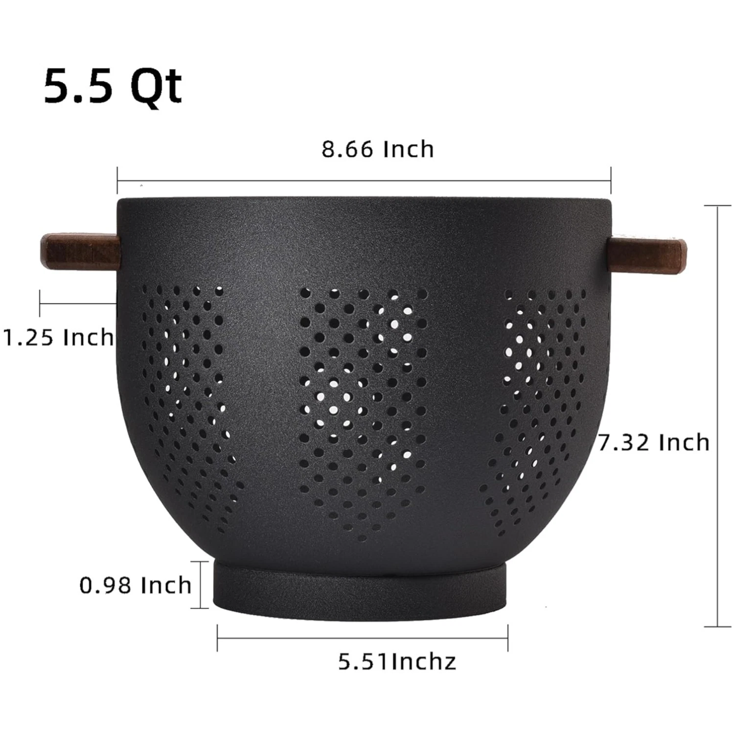 Powder Coated Steel Kitchen Strainer Basket, Matte Black
