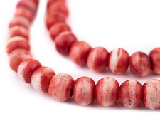 Red Rustic Bone Mala Beads 8mm Nepal Round Large Hole 28 Inch Strand