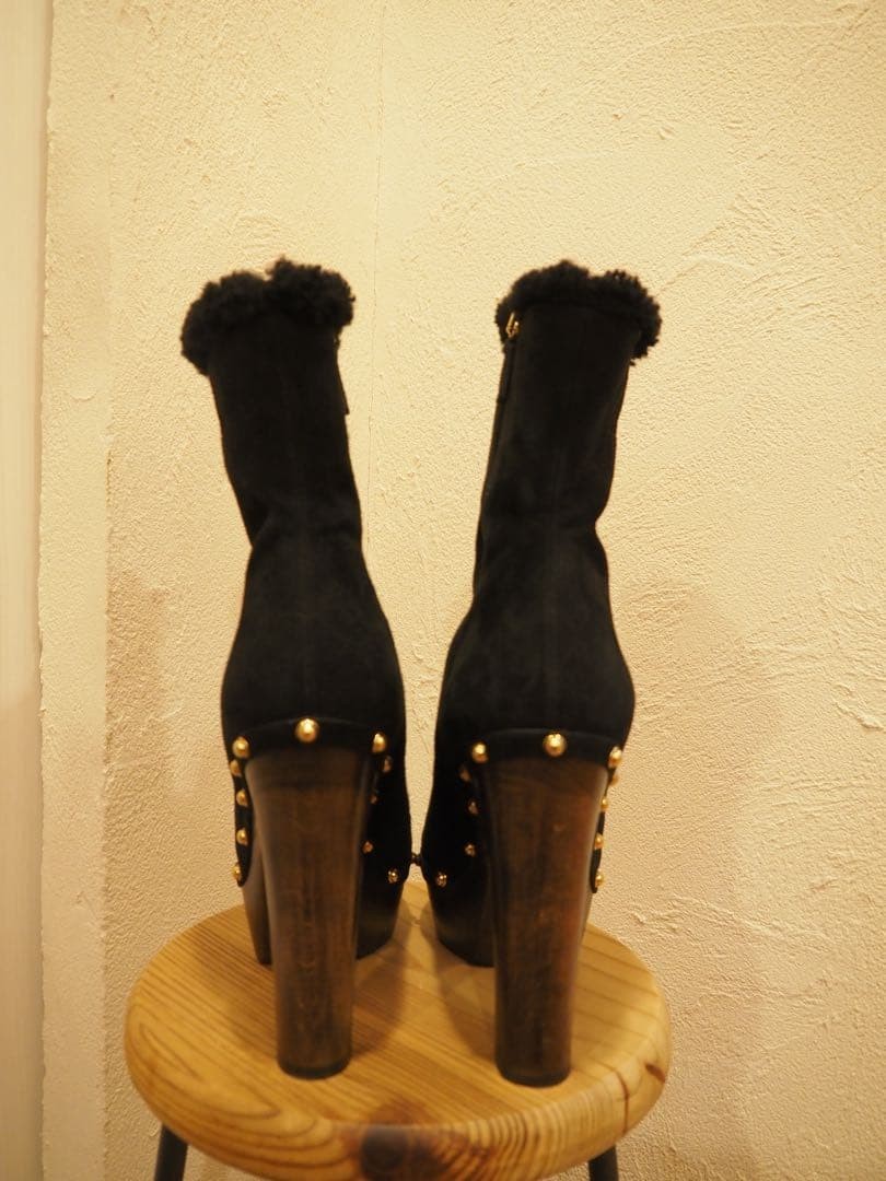 GUCCI Boots Shoes EU 37.5 US 7.5 Mouton Suede Black Authentic thumbnail 12