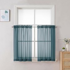 Sheer Curtains 30 inch Length 2 Panels, 42"W x 30"L Pack of 2 Stone Blue