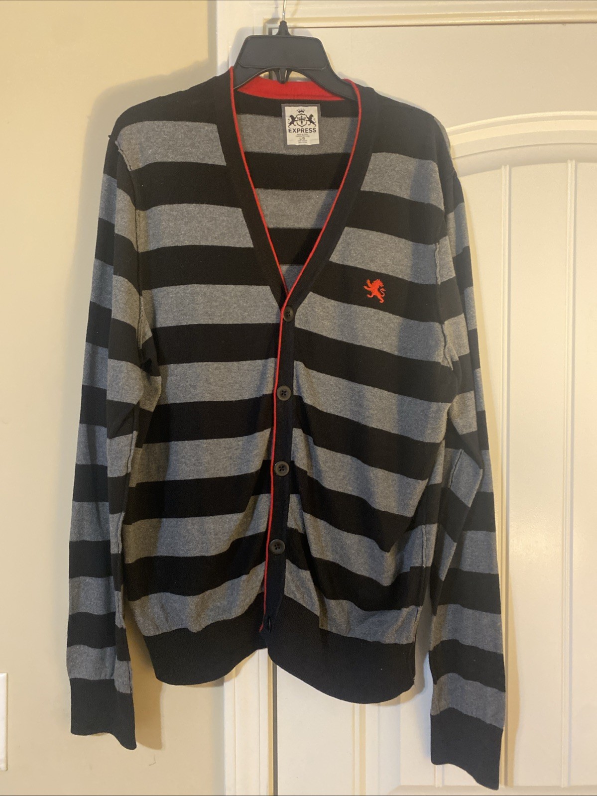 Express Men Button Down Sweater Size Large Red An… - image 1