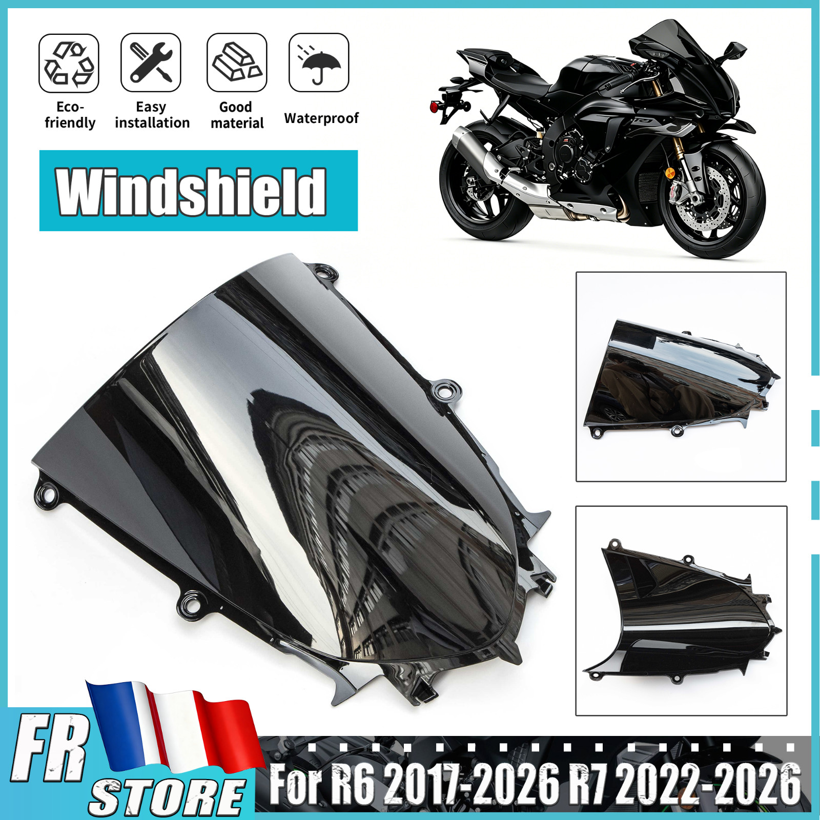 Bulle pare-brise moto noire Yamaha YZF R6 2018 2019 R7 2022