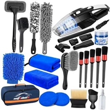  Car Detailing Kit, Car Detailing Brush Set with Vacuum, Bendable Car 26Pcs