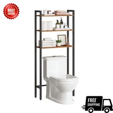 Over Toilet 3-Tier Bathroom Storage Shelf, Freestanding Organizer, Rustic Brown
