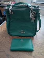 Coach Womens Green Cammie Leather Chain Bucket Handbag L2122-C8315 Barbie
