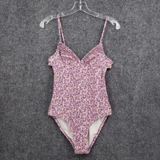 J.Crew One Piece Swimsuit Womens 4 Pink Floral Performance V Neck Ruffle Stretch