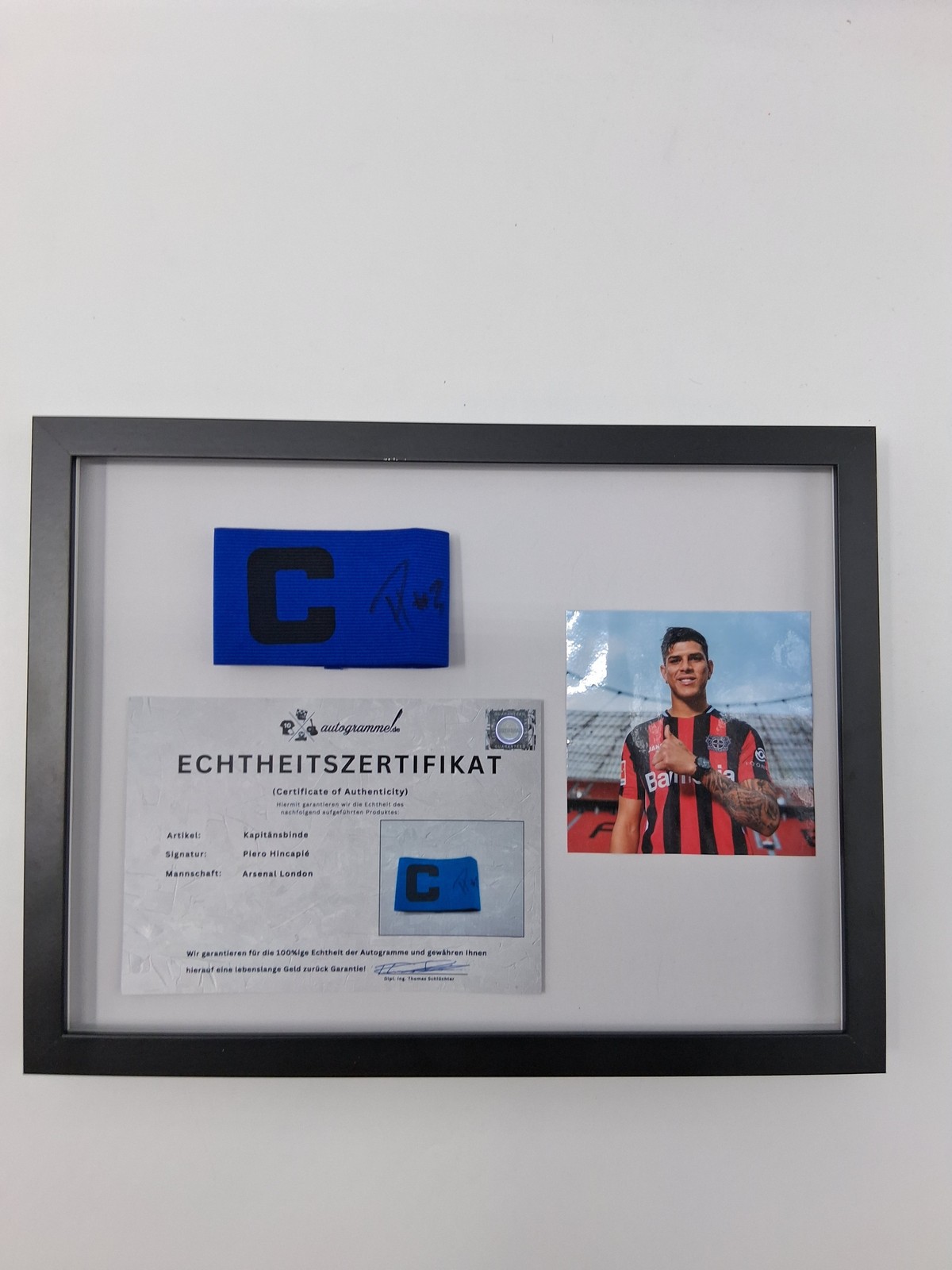 Captain's Armband Piero Hincapié Signed In Frame Autograph Bayer 04 Leverkusen
