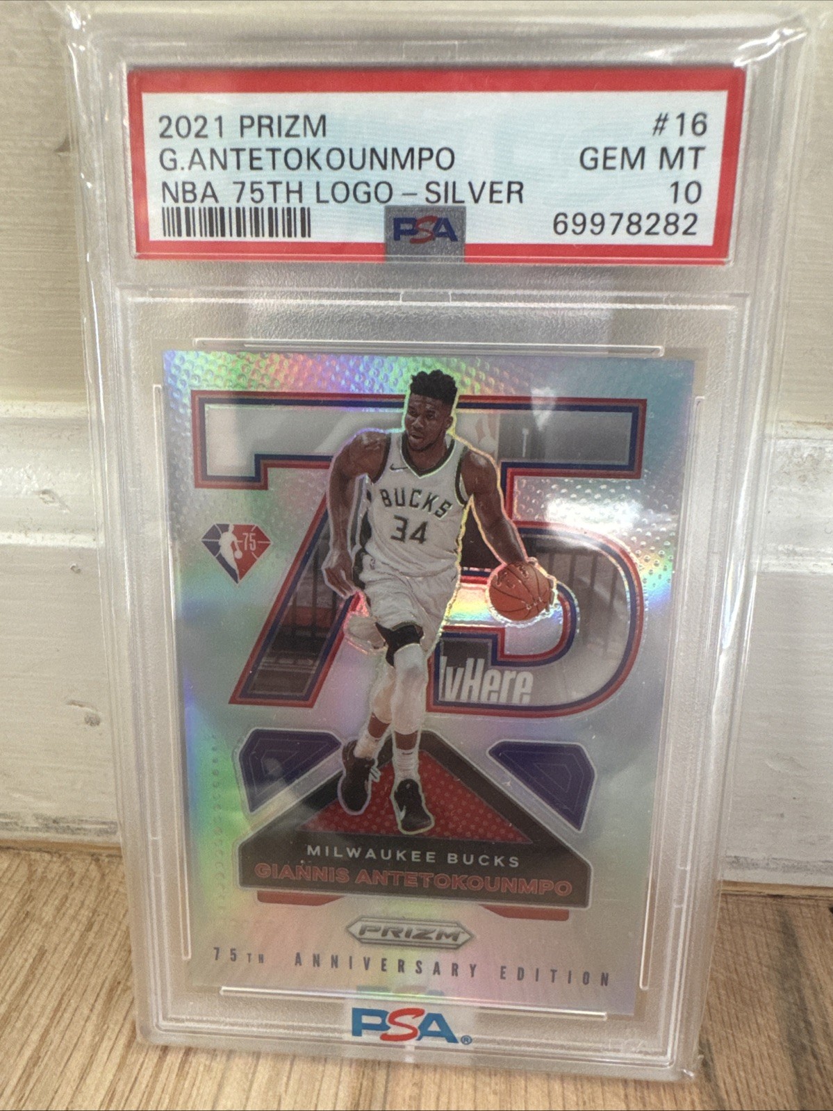 2021 Giannis Antetokounmpo Prizm NBA 75th Silver PSA 10 SSP Refractor Low pop