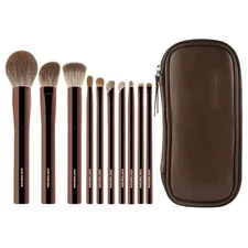 10 PCS Hourglass Makeup Brush Makeup Powder Foundation Concealer + Leather Bag