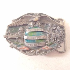 Proud To Be An American Veteran Belt Buckle 1980 Bergamot Brass Works USA N-45