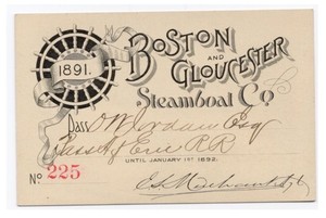 1891 Boston & Gloucester Steamboat Co. Annual Pass Signed by E. S. Merchant