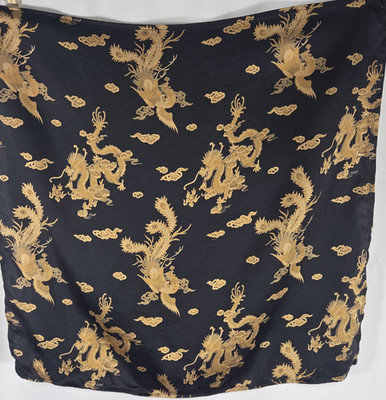 Vintage Cynthia Espy 100% Silk Scarf Black With Gold Dragons 20'' x 20''
