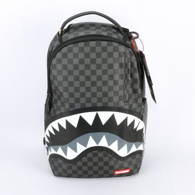 Sprayground Shark Lights Out Effect Leather Backpack Unisex Plaid Black Gray
