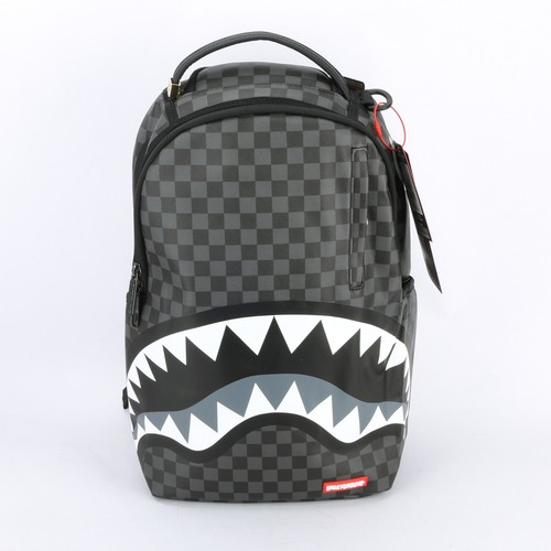 Sprayground Shark Lights Out Effect Leather Backpack Unisex Plaid Black Gray
