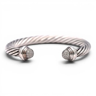 VINTAGE DAVID YURMAN DIAMOND CABLE CUFF BRACELET STERLING SILVER DESIGNER SIGNED