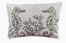 SEAHORSES CORAL REEF Beaded Decorative Pillow COASTAL COLLECTION Brand New